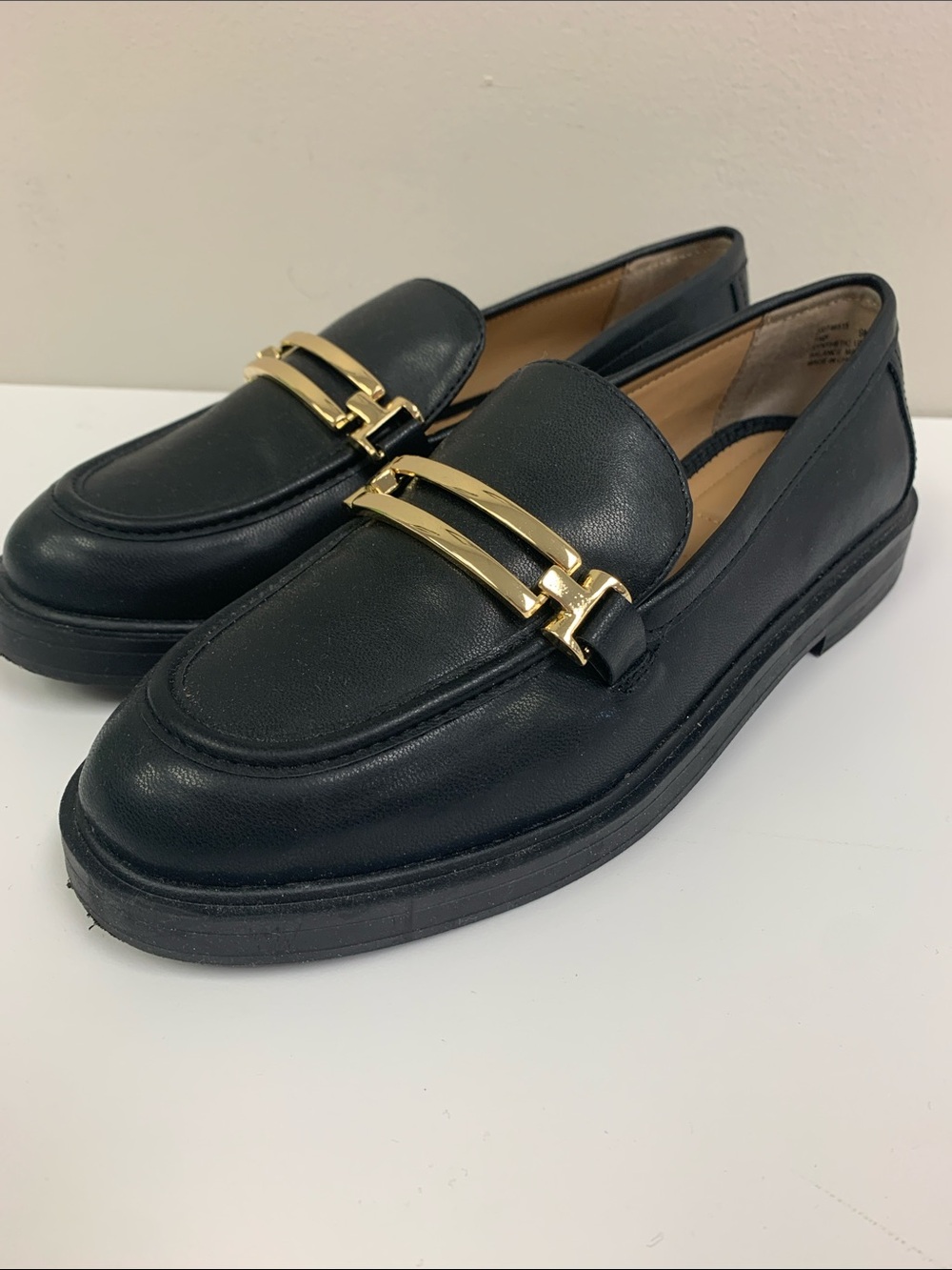 Kelly & Katie Black Leather Loafers with Gold Accent